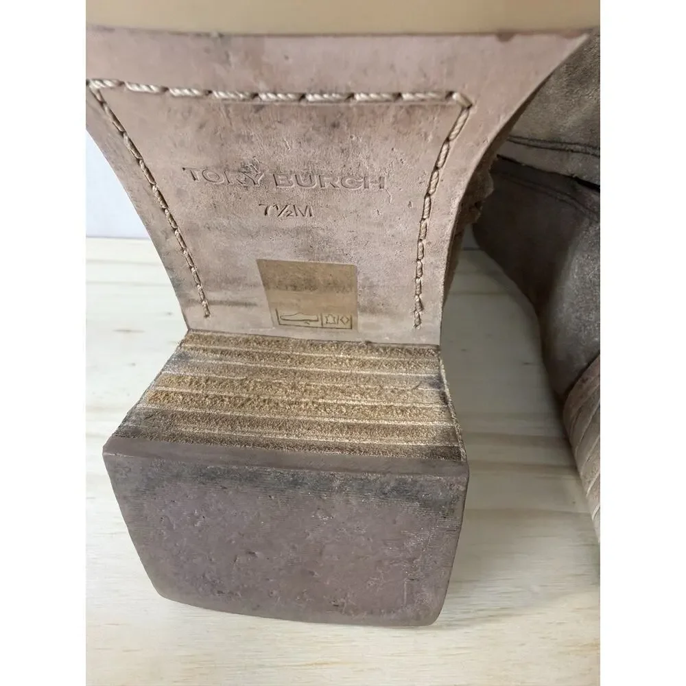 Tory Burch Women’s Brown Suede Ankle Boots, Wood Block Heel, Size 7.5